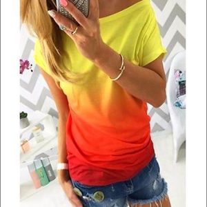 Short Sleeved Rainbow Tee Shirt - Off The Shoulder